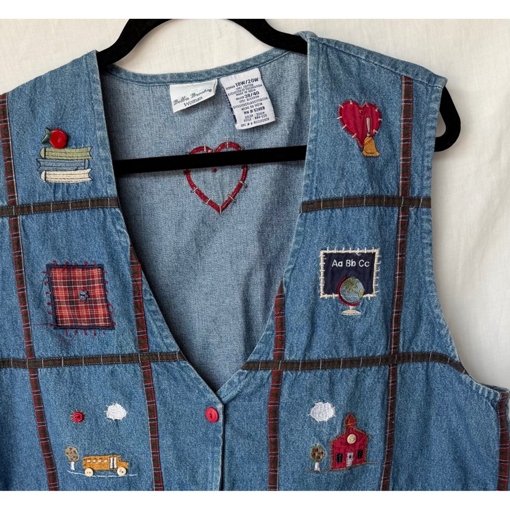 VTG Bobbie Brooks Cottagecore Y2K Grandma School Teacher Denim Vest Blue 18W/20W